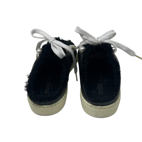 Stuart Weitzman Goldie Embellished Leather Backless Sneakers - Black - Size 7 - Picture 7 of 8